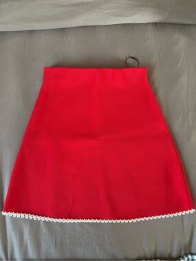 Sandro Red A-Line Skirt with Pearl Hem